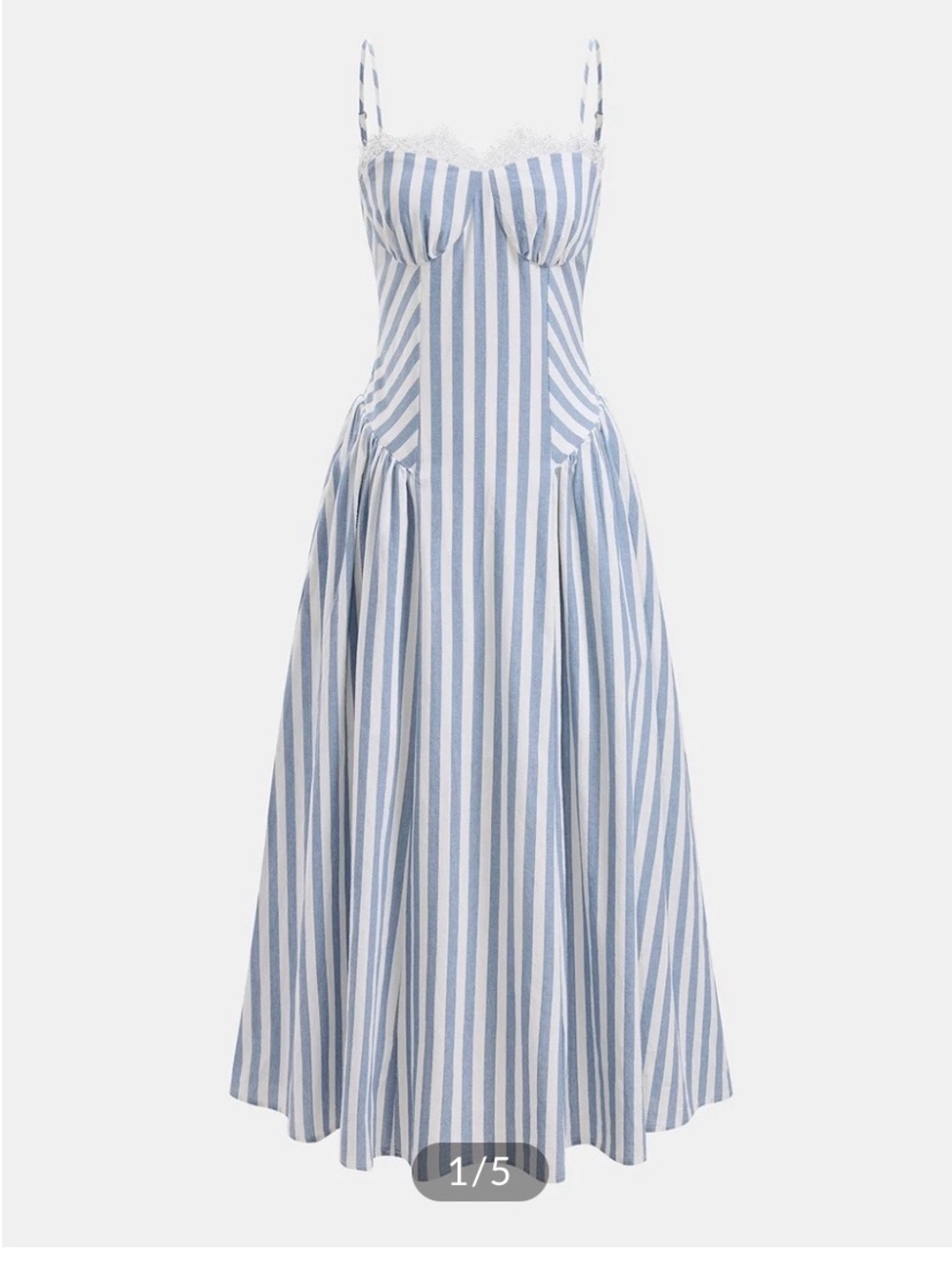 Commense Blue and White Striped Maxi Dress with Lace Trim